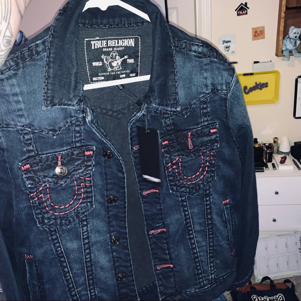 True religion mens size medium super t denim jacket, brand new with tags